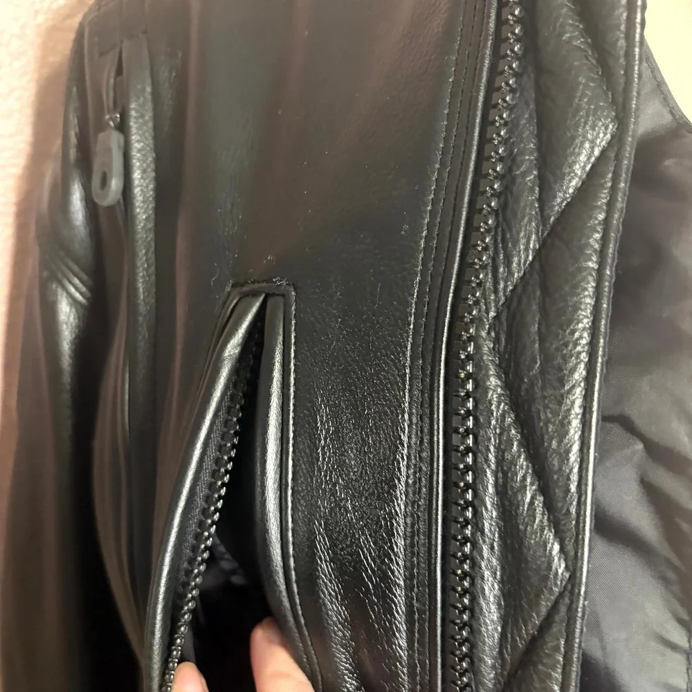 Harley-Davidson Women's XL Black Leather Motorcycle Jacket w/ Liner & Zip Pocket